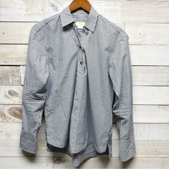 Maeve Stripe Tunic Top Womens Small Blue White 1/4 Button Long Sleeve - Picture 1 of 8